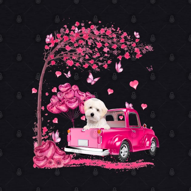 Valentine's Day Love Pickup Truck White Maltipoo by TATTOO project